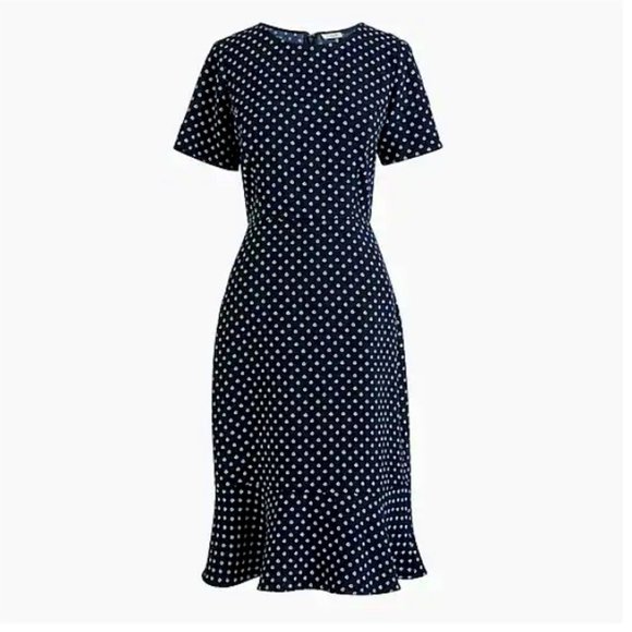 J. Crew Dresses & Skirts - J. Crew Navy & White Ditsy Floral Short Sleeve Midi Flounce Dress, Sz.2